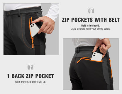 TBMPOY Men's Snow Ski Hiking Pants Waterproof Winter Fleece Lined Pants Camping Skiing Ice Fishing Pants with Belt