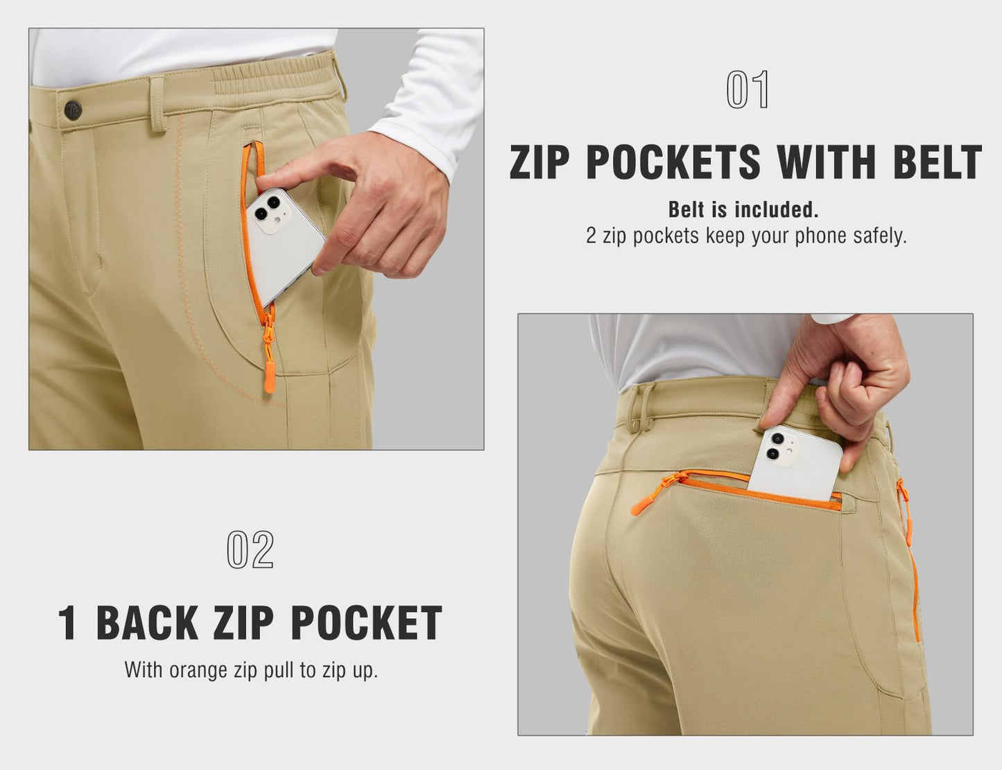 TBMPOY Men's Snow Ski Hiking Pants Waterproof Winter Fleece Lined Pants Camping Skiing Ice Fishing Pants with Belt