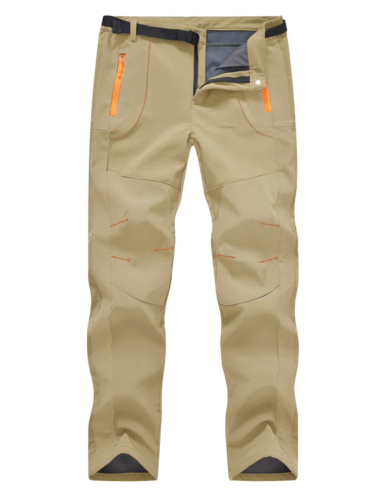 TBMPOY Men's Snow Ski Hiking Pants Waterproof Winter Fleece Lined Pants Camping Skiing Ice Fishing Pants with Belt