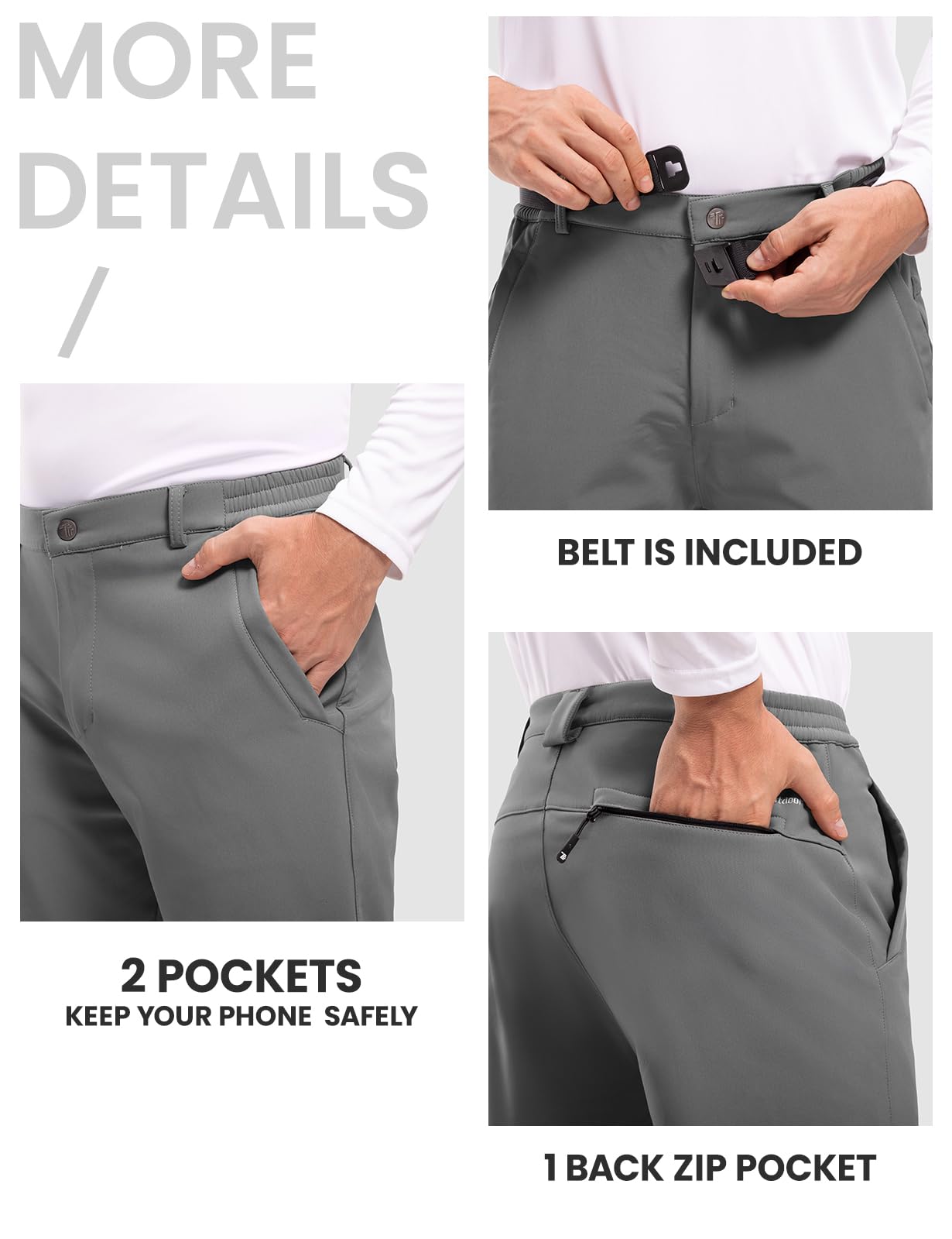 TBMPOY Men's Snow Ski Hiking Pants Waterproof Winter Fleece Lined Pants Camping Skiing Ice Fishing Pants with Belt