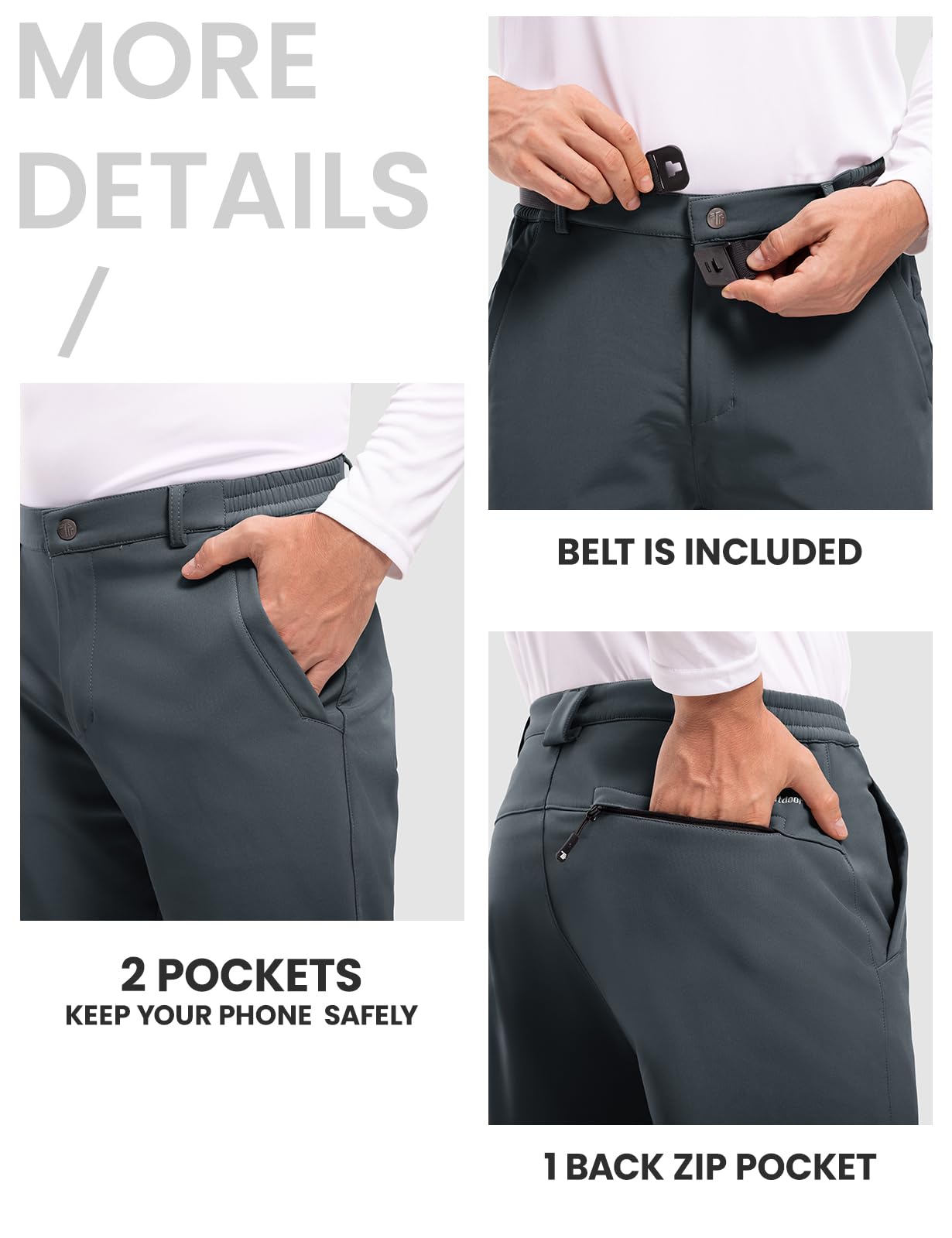 TBMPOY Men's Snow Ski Hiking Pants Waterproof Winter Fleece Lined Pants Camping Skiing Ice Fishing Pants with Belt