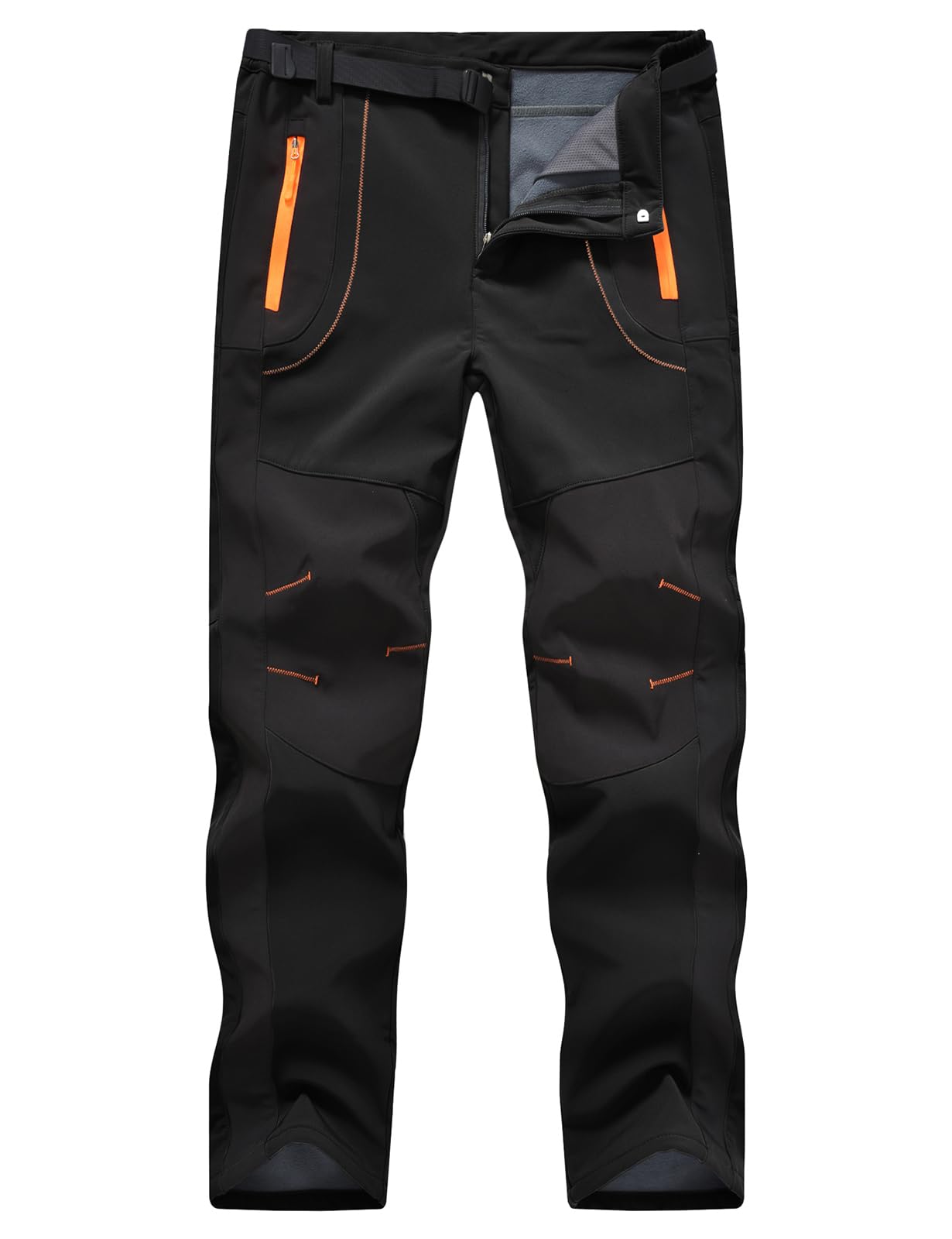 TBMPOY Men's Snow Ski Hiking Pants Waterproof Winter Fleece Lined Pants Camping Skiing Ice Fishing Pants with Belt
