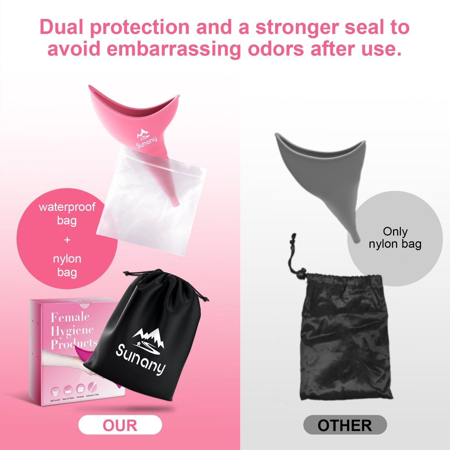 Female Urination Device,Reusable Silicone Female Urinal Foolproof Women Pee Funnel Allows Women to Pee Standing Up,Women's Urinal with Drawstring Bags is The Perfect Companion for Travel and Outdoor