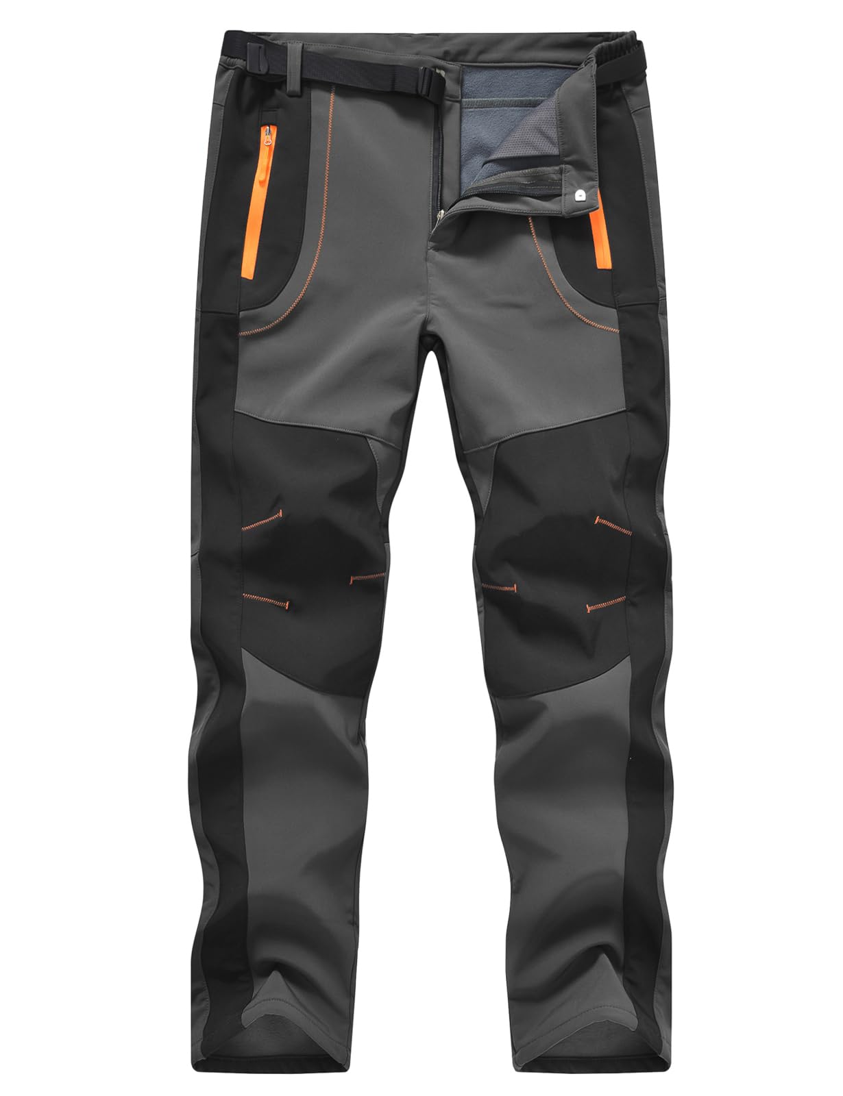 TBMPOY Men's Snow Ski Hiking Pants Waterproof Winter Fleece Lined Pants Camping Skiing Ice Fishing Pants with Belt