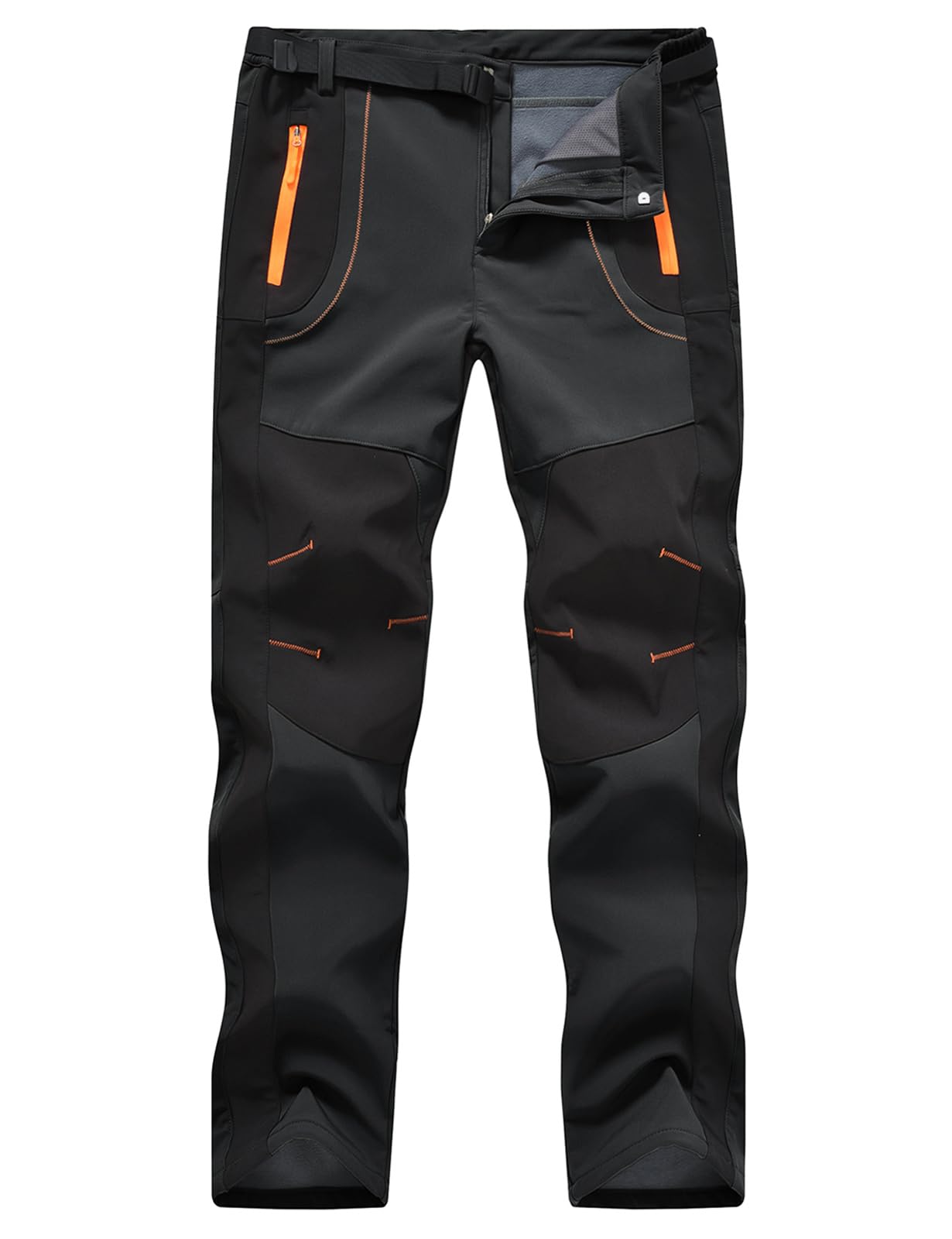 TBMPOY Men's Snow Ski Hiking Pants Waterproof Winter Fleece Lined Pants Camping Skiing Ice Fishing Pants with Belt