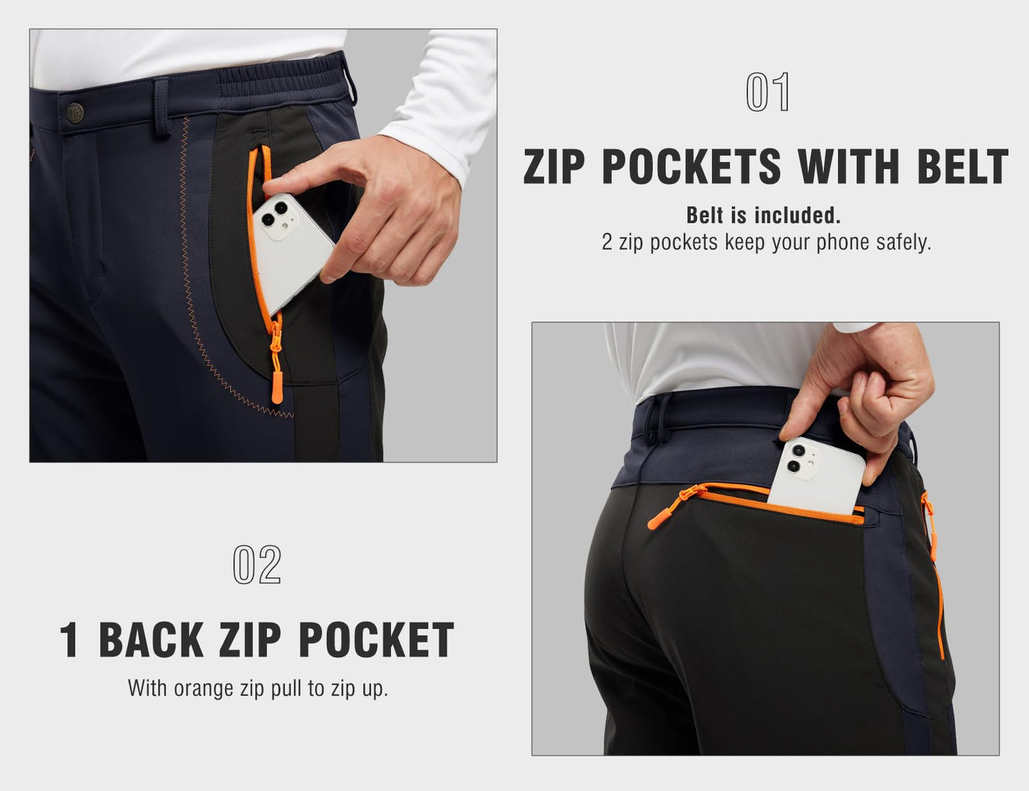 TBMPOY Men's Snow Ski Hiking Pants Waterproof Winter Fleece Lined Pants Camping Skiing Ice Fishing Pants with Belt