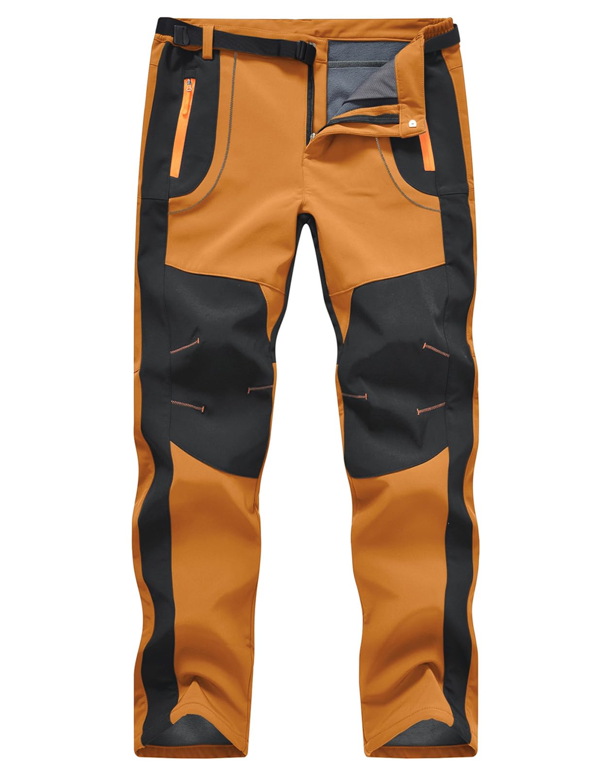 TBMPOY Men's Snow Ski Hiking Pants Waterproof Winter Fleece Lined Pants Camping Skiing Ice Fishing Pants with Belt