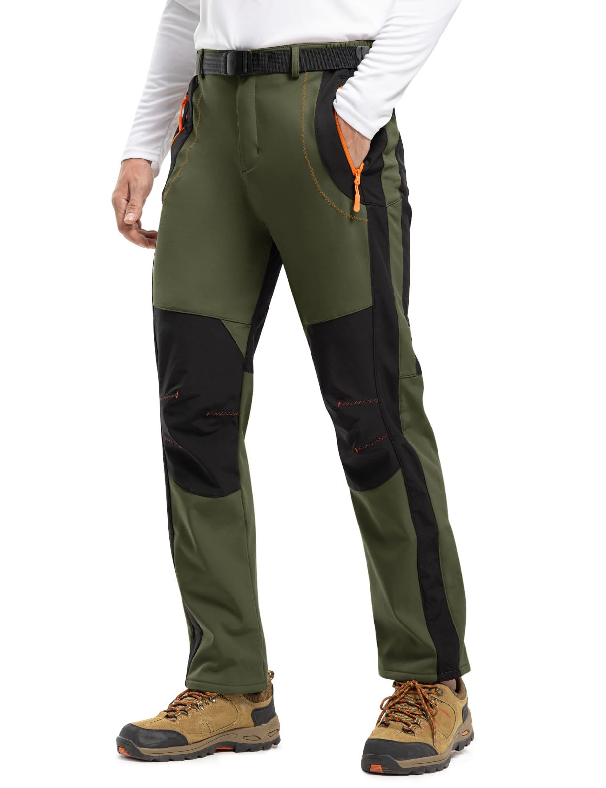 TBMPOY Men's Snow Ski Hiking Pants Waterproof Winter Fleece Lined Pants Camping Skiing Ice Fishing Pants with Belt