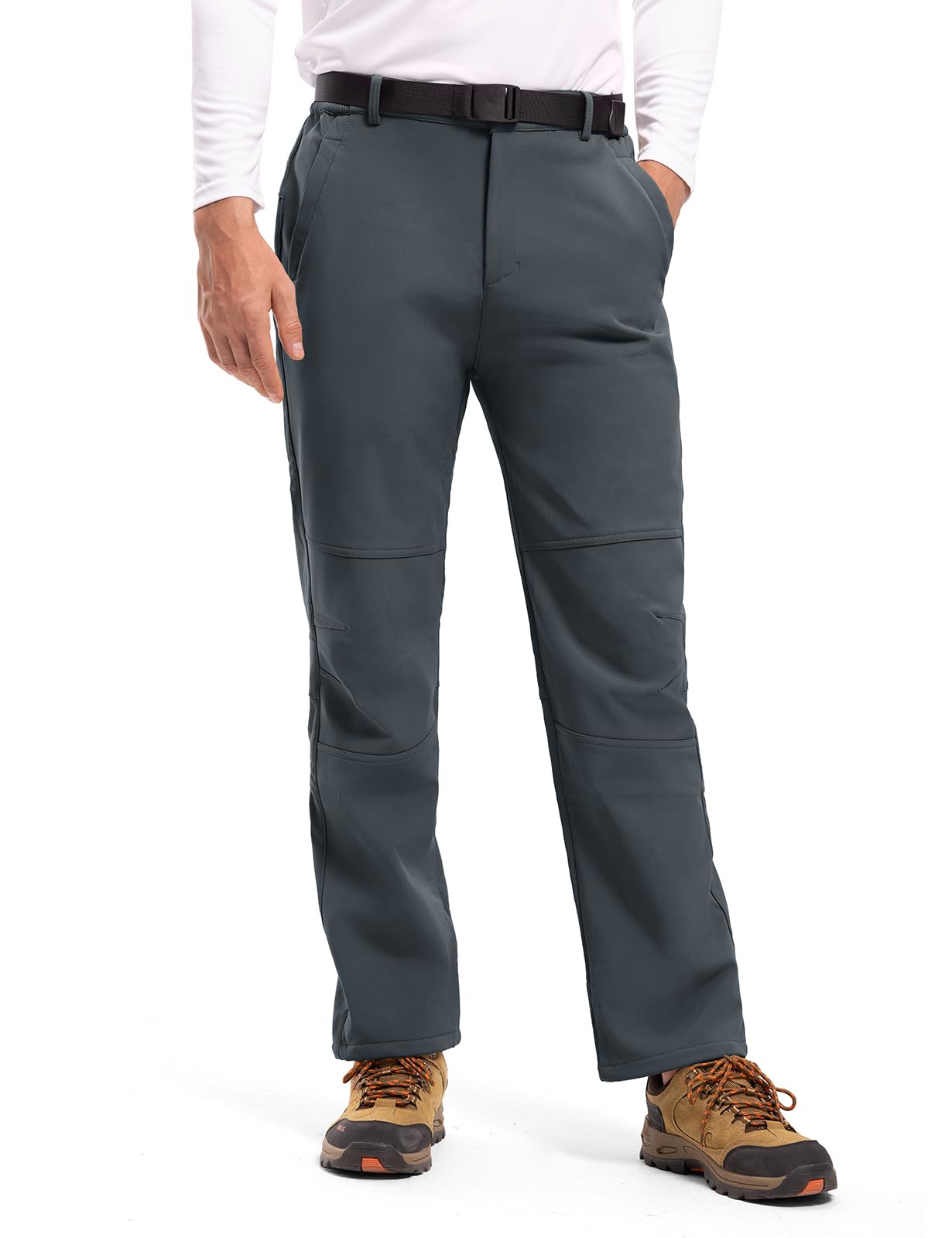 TBMPOY Men's Snow Ski Hiking Pants Waterproof Winter Fleece Lined Pants Camping Skiing Ice Fishing Pants with Belt