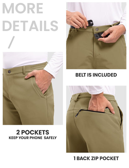 TBMPOY Men's Snow Ski Hiking Pants Waterproof Winter Fleece Lined Pants Camping Skiing Ice Fishing Pants with Belt