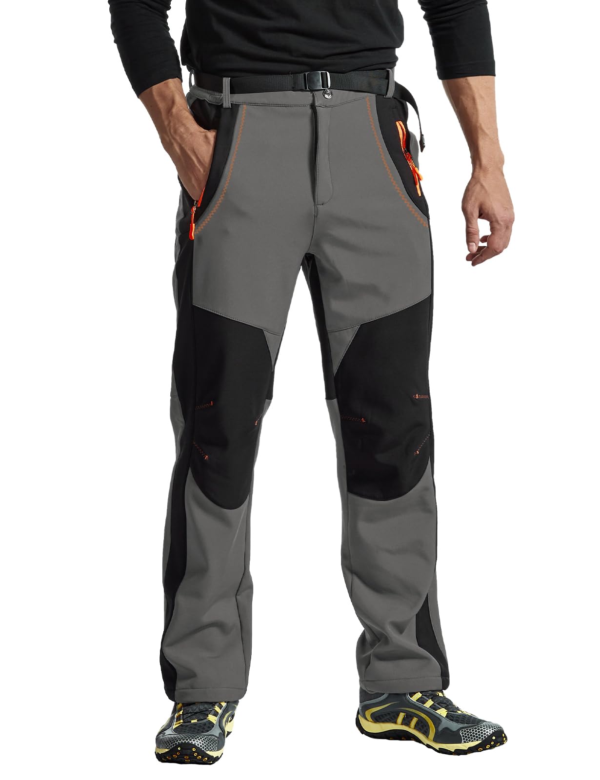 TBMPOY Men's Snow Ski Hiking Pants Waterproof Winter Fleece Lined Pants Camping Skiing Ice Fishing Pants with Belt