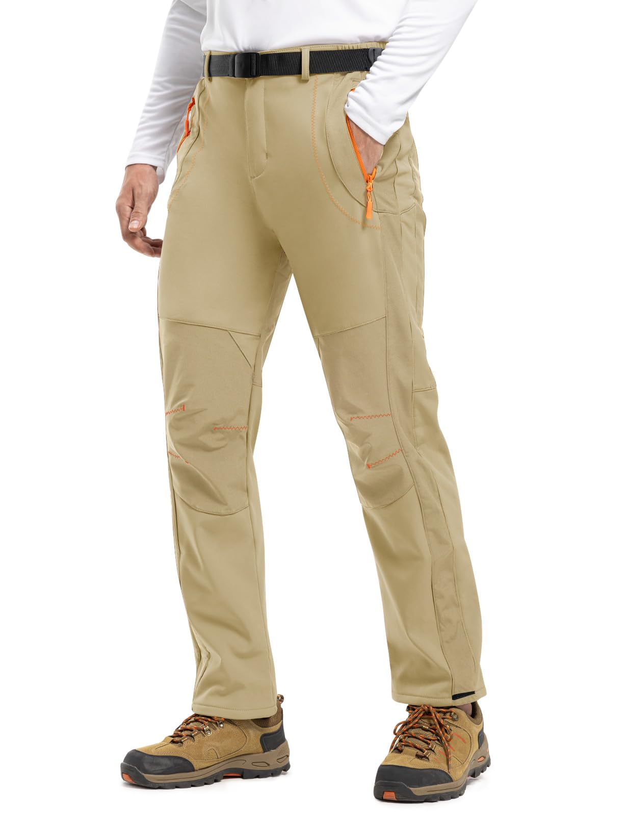 TBMPOY Men's Snow Ski Hiking Pants Waterproof Winter Fleece Lined Pants Camping Skiing Ice Fishing Pants with Belt