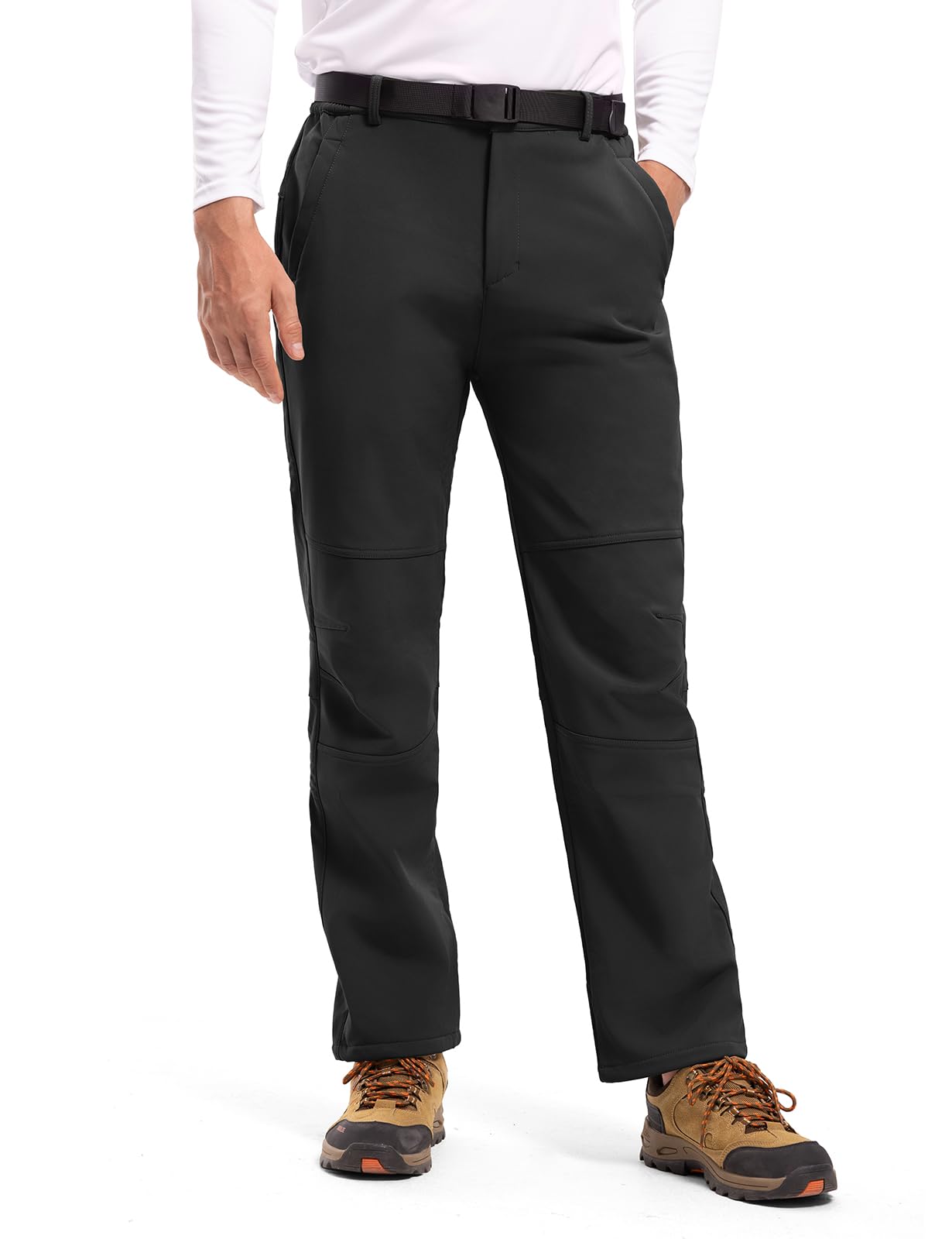 TBMPOY Men's Snow Ski Hiking Pants Waterproof Winter Fleece Lined Pants Camping Skiing Ice Fishing Pants with Belt