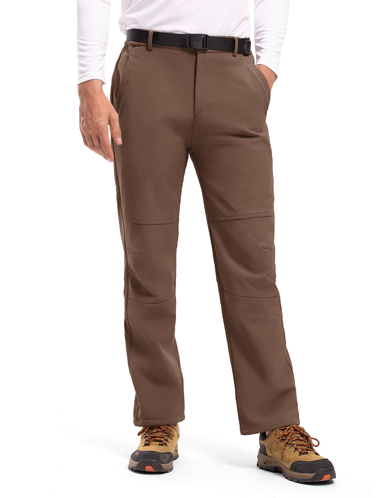 TBMPOY Men's Snow Ski Hiking Pants Waterproof Winter Fleece Lined Pants Camping Skiing Ice Fishing Pants with Belt