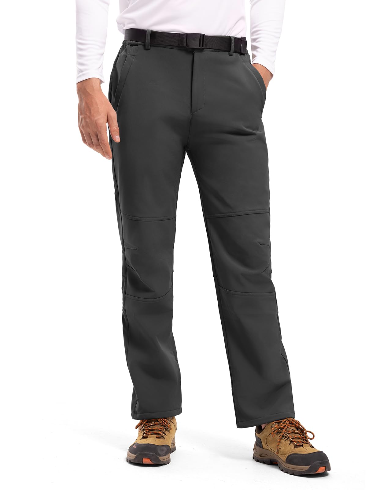 TBMPOY Men's Snow Ski Hiking Pants Waterproof Winter Fleece Lined Pants Camping Skiing Ice Fishing Pants with Belt