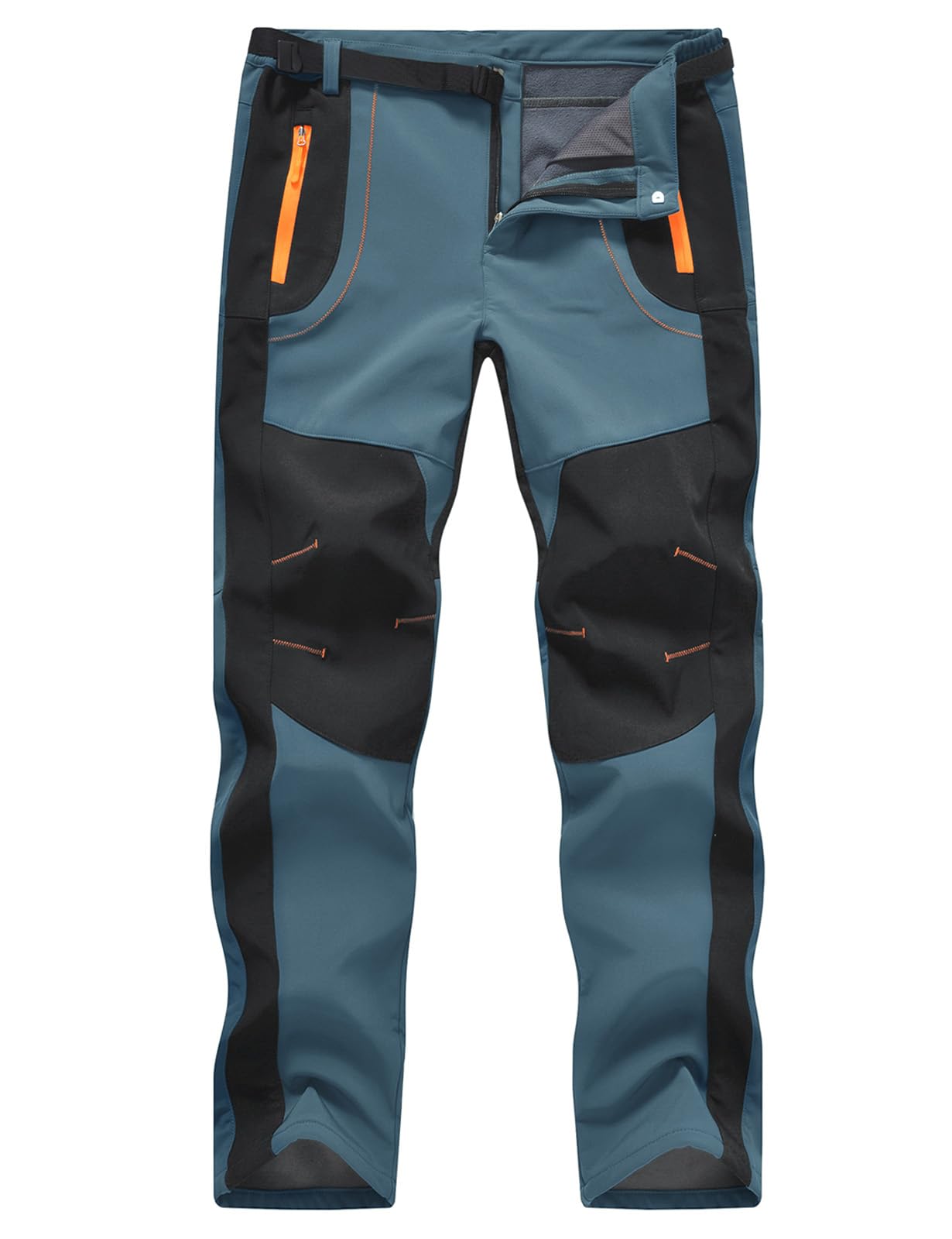 TBMPOY Men's Snow Ski Hiking Pants Waterproof Winter Fleece Lined Pants Camping Skiing Ice Fishing Pants with Belt