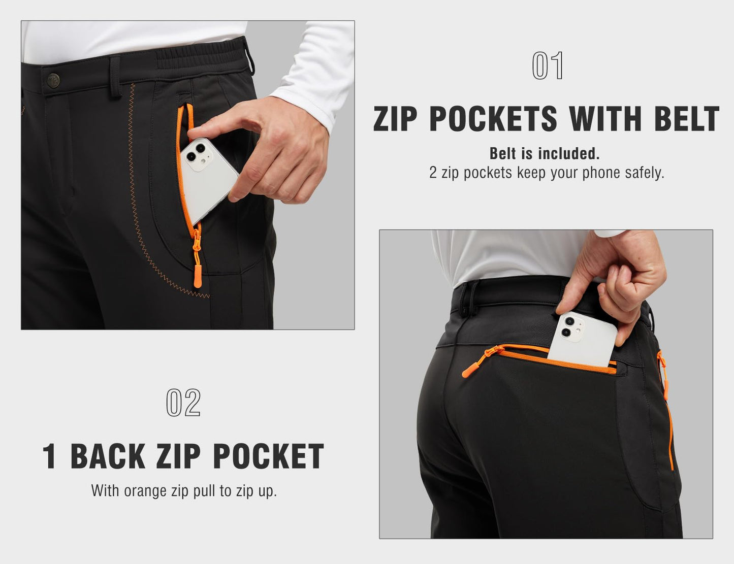 TBMPOY Men's Snow Ski Hiking Pants Waterproof Winter Fleece Lined Pants Camping Skiing Ice Fishing Pants with Belt