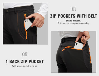 TBMPOY Men's Snow Ski Hiking Pants Waterproof Winter Fleece Lined Pants Camping Skiing Ice Fishing Pants with Belt