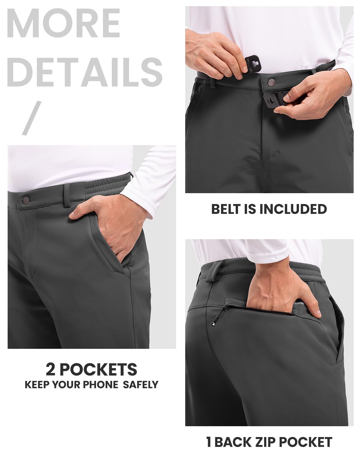 TBMPOY Men's Snow Ski Hiking Pants Waterproof Winter Fleece Lined Pants Camping Skiing Ice Fishing Pants with Belt