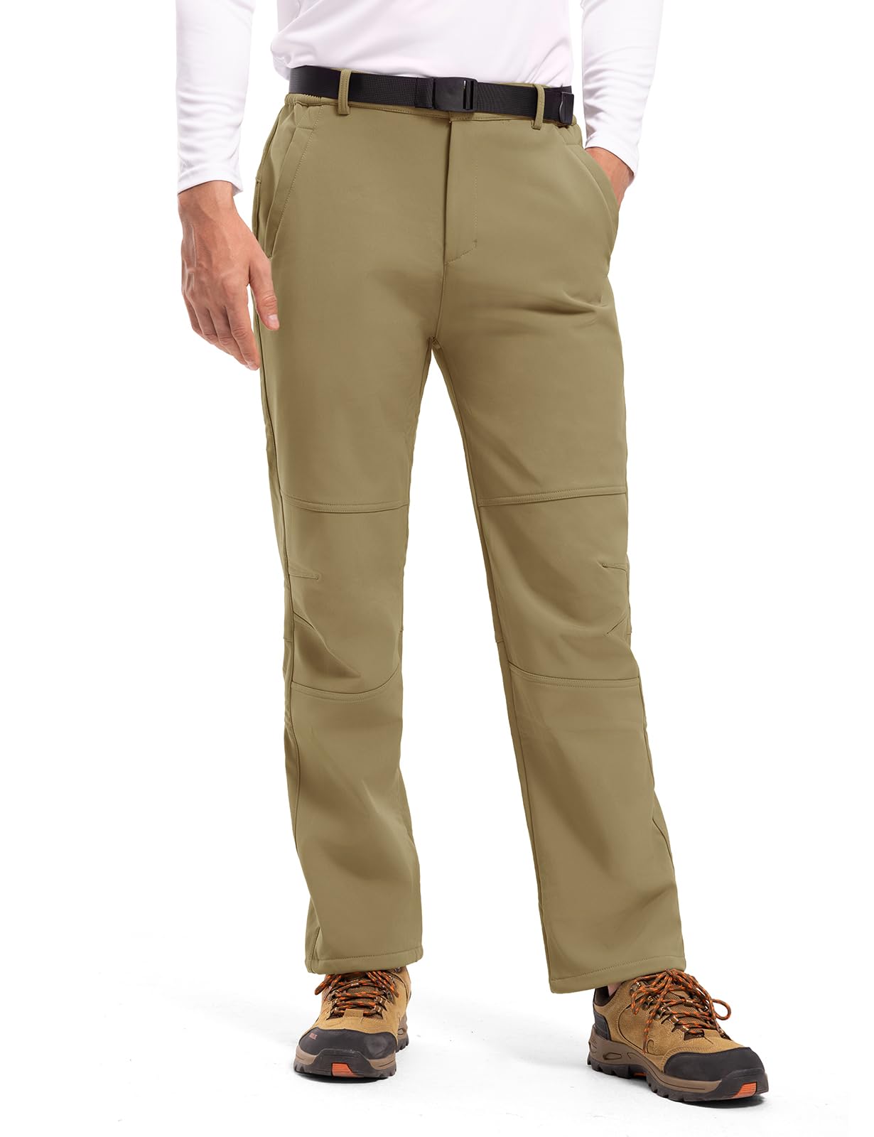 TBMPOY Men's Snow Ski Hiking Pants Waterproof Winter Fleece Lined Pants Camping Skiing Ice Fishing Pants with Belt