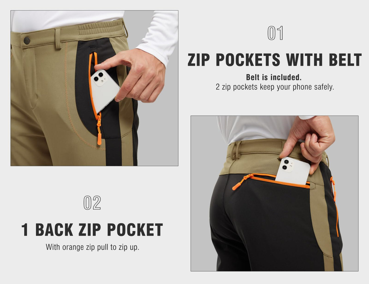 TBMPOY Men's Snow Ski Hiking Pants Waterproof Winter Fleece Lined Pants Camping Skiing Ice Fishing Pants with Belt