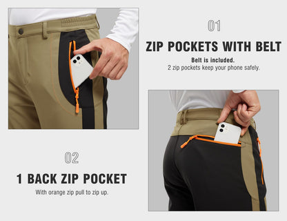 TBMPOY Men's Snow Ski Hiking Pants Waterproof Winter Fleece Lined Pants Camping Skiing Ice Fishing Pants with Belt