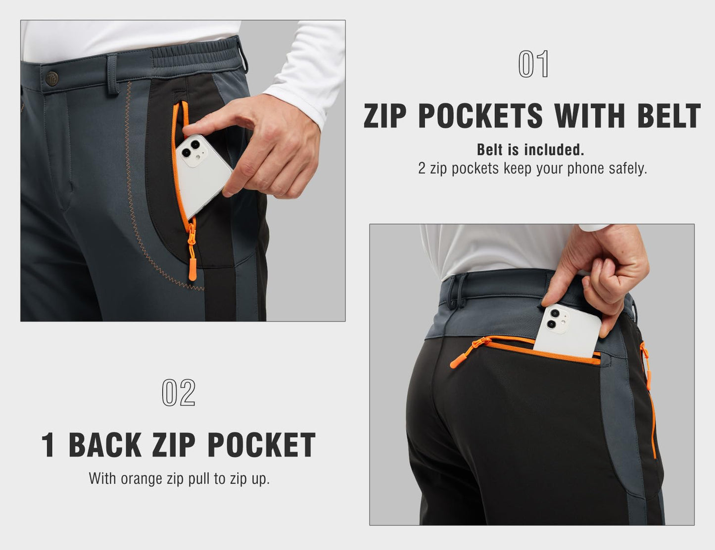 TBMPOY Men's Snow Ski Hiking Pants Waterproof Winter Fleece Lined Pants Camping Skiing Ice Fishing Pants with Belt