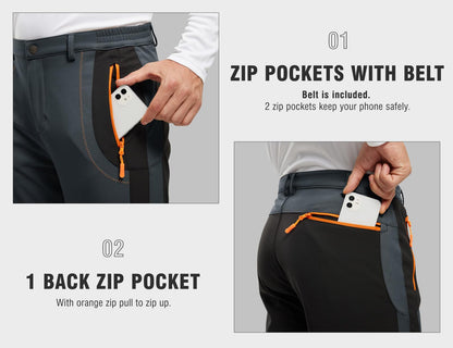 TBMPOY Men's Snow Ski Hiking Pants Waterproof Winter Fleece Lined Pants Camping Skiing Ice Fishing Pants with Belt