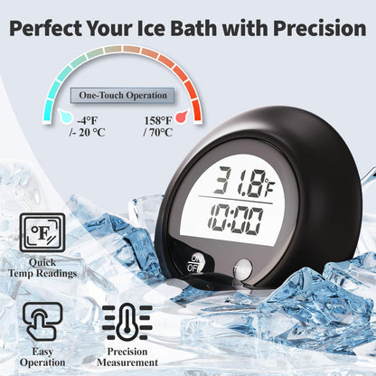 Silicone Cover Ice Bath Thermometer with Timer, Waterproof Floating Cold Plunge Thermometer, Water Thermometer for Ice Bath Tub Accurate Recovery(Black)