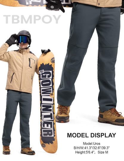 TBMPOY Men's Snow Ski Hiking Pants Waterproof Winter Fleece Lined Pants Camping Skiing Ice Fishing Pants with Belt