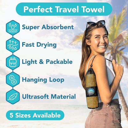 Youphoria Microfiber Travel Towel Fast Drying Lightweight - Quick Dry Towel for Camping, Beach, Backpacking, Hiking & Sport