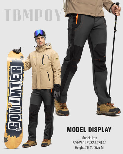 TBMPOY Men's Snow Ski Hiking Pants Waterproof Winter Fleece Lined Pants Camping Skiing Ice Fishing Pants with Belt