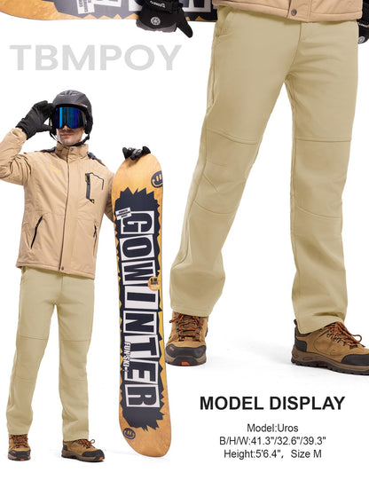 TBMPOY Men's Snow Ski Hiking Pants Waterproof Winter Fleece Lined Pants Camping Skiing Ice Fishing Pants with Belt
