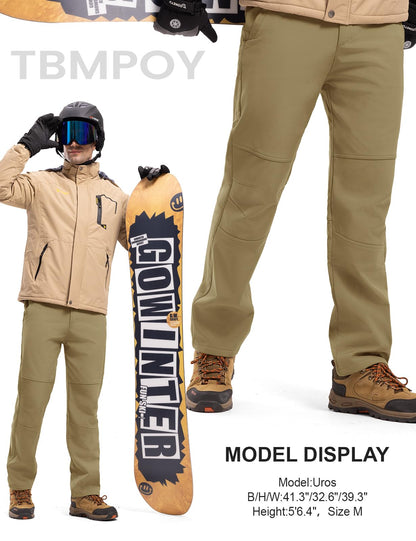 TBMPOY Men's Snow Ski Hiking Pants Waterproof Winter Fleece Lined Pants Camping Skiing Ice Fishing Pants with Belt