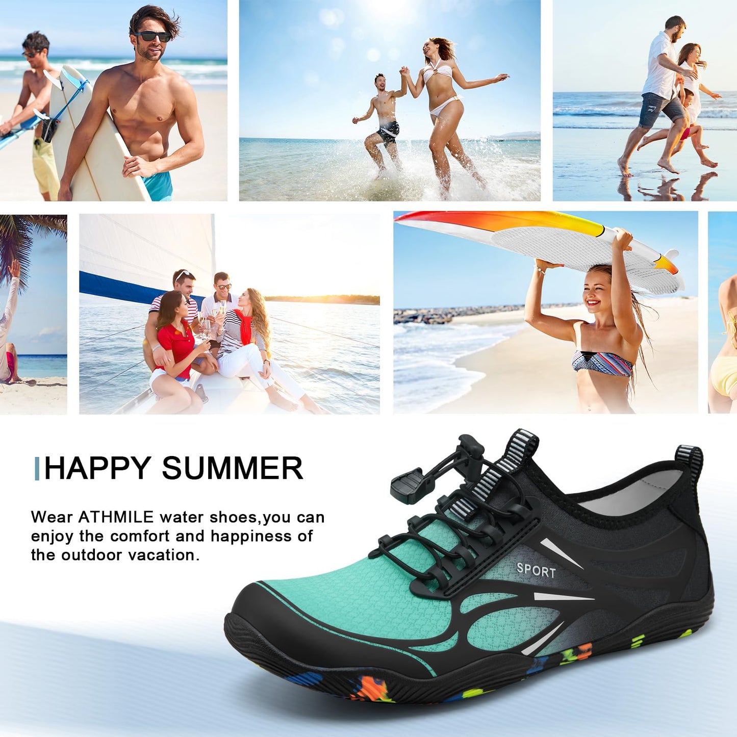 ATHMILE Water Shoes for Men Women River Shoes Adult Swim Beach Lake Pool Aqua Socks Barefoot Quick Dry for Hiking Surfing Kayaking Size