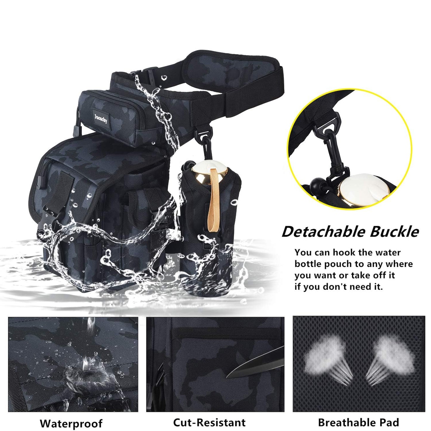 Jueachy Drop Leg Bag for Men Tactical Metal Detecting Thigh Pack with Water Bottle Pouch