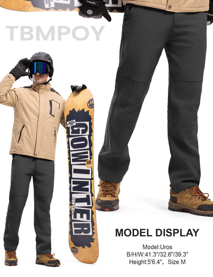 TBMPOY Men's Snow Ski Hiking Pants Waterproof Winter Fleece Lined Pants Camping Skiing Ice Fishing Pants with Belt