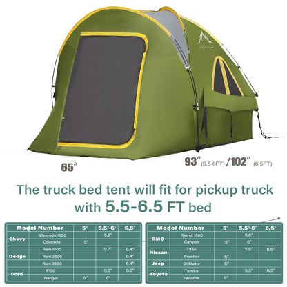 Pickup Truck Tent, Waterproof PU2000mm Double Layer for 6.5 FT Truck Bed, Portable Truck Bed Tent for Camping, Blue