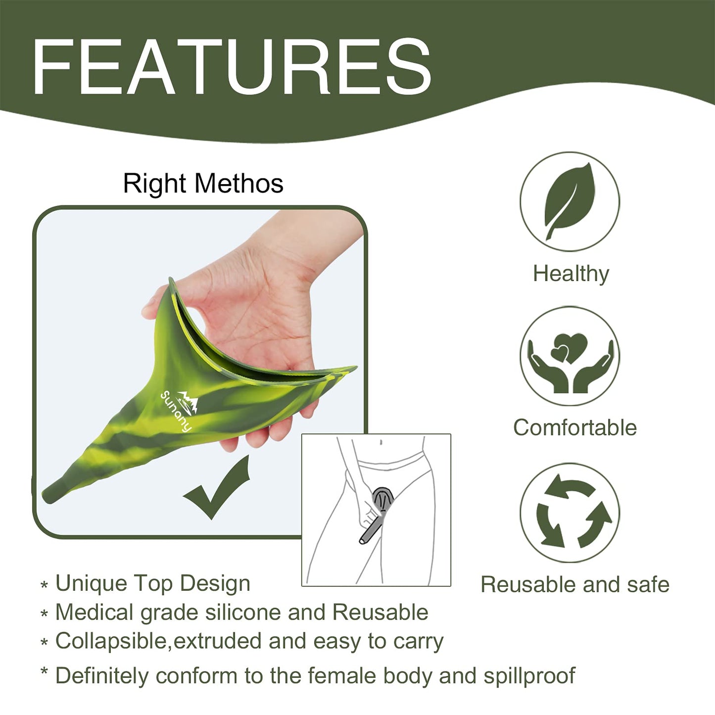 Female Urination Device,Reusable Silicone Female Urinal Foolproof Women Pee Funnel Allows Women to Pee Standing Up,Women's Urinal with Drawstring Bags is The Perfect Companion for Travel and Outdoor