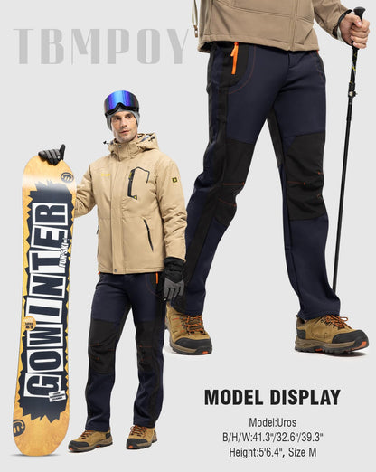 TBMPOY Men's Snow Ski Hiking Pants Waterproof Winter Fleece Lined Pants Camping Skiing Ice Fishing Pants with Belt