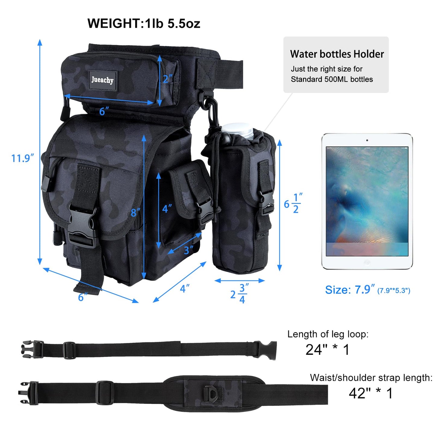 Jueachy Drop Leg Bag for Men Tactical Metal Detecting Thigh Pack with Water Bottle Pouch