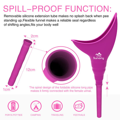 Female Urination Device,Reusable Silicone Female Urinal Foolproof Women Pee Funnel Allows Women to Pee Standing Up,Women's Urinal with Drawstring Bags is The Perfect Companion for Travel and Outdoor