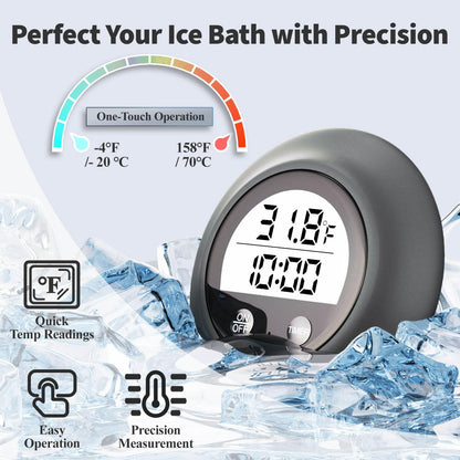 Silicone Cover Ice Bath Thermometer with Timer, Waterproof Floating Cold Plunge Thermometer, Water Thermometer for Ice Bath Tub Accurate Recovery(Black)