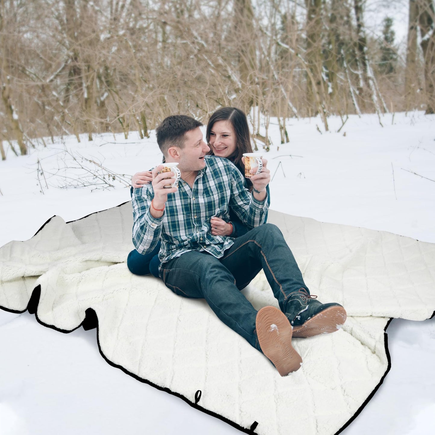 REDCAMP Large Camping Blanket with Sherpa Lining, Cold Weather Warm Outdoor Blanket Windproof for Camping Stadium, Machine Washable 59"x 79"