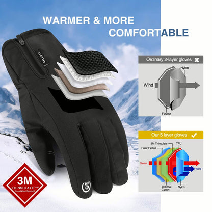 -10℉ Waterproof Winter Gloves for Men & Women, Breathable Thermal Gloves, 5-Layer Touch Screen Cold Weather Gloves