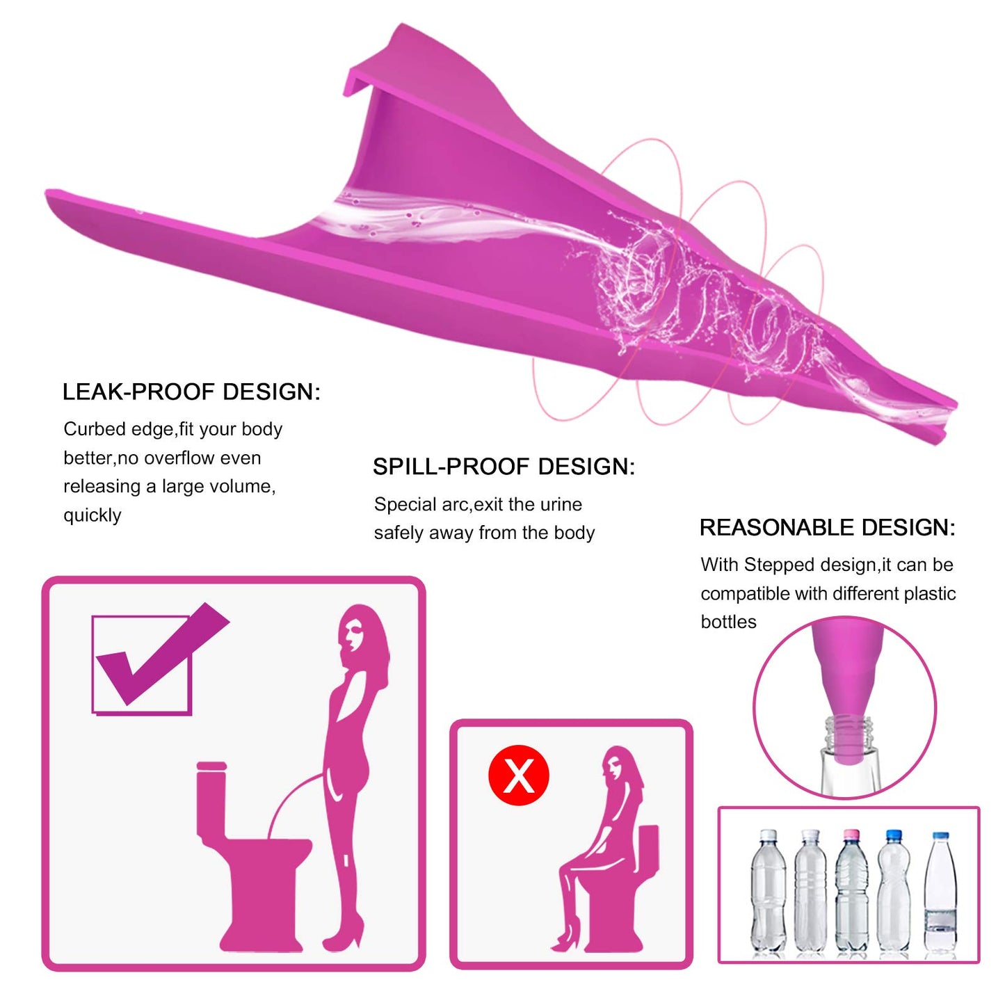 Female Urination Device,Reusable Silicone Female Urinal Foolproof Women Pee Funnel Allows Women to Pee Standing Up,Women's Urinal with Drawstring Bags is The Perfect Companion for Travel and Outdoor