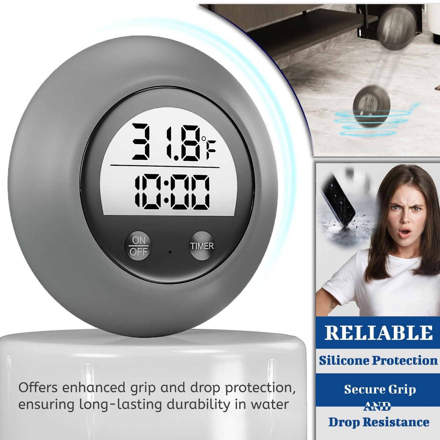 Silicone Cover Ice Bath Thermometer with Timer, Waterproof Floating Cold Plunge Thermometer, Water Thermometer for Ice Bath Tub Accurate Recovery(Black)