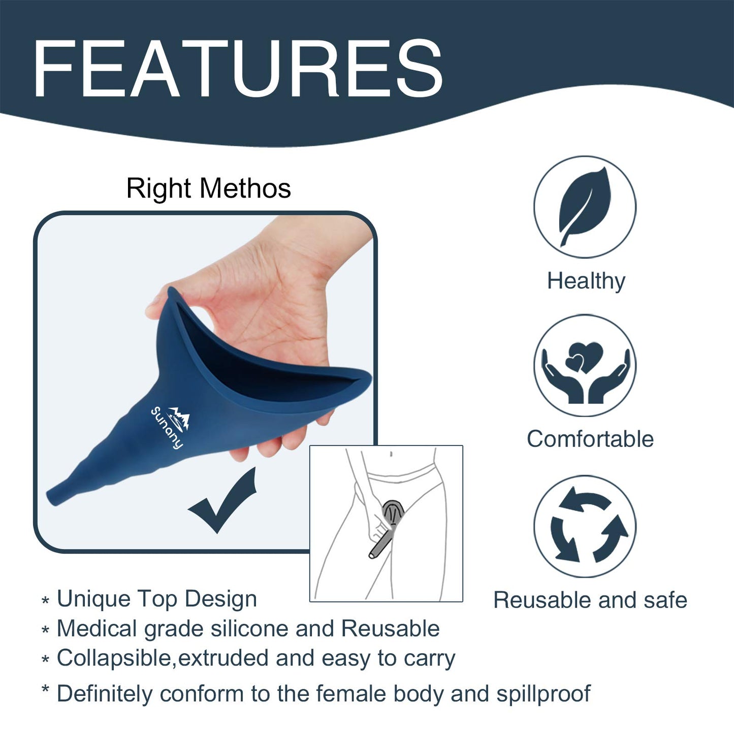 Female Urination Device,Reusable Silicone Female Urinal Foolproof Women Pee Funnel Allows Women to Pee Standing Up,Women's Urinal with Drawstring Bags is The Perfect Companion for Travel and Outdoor