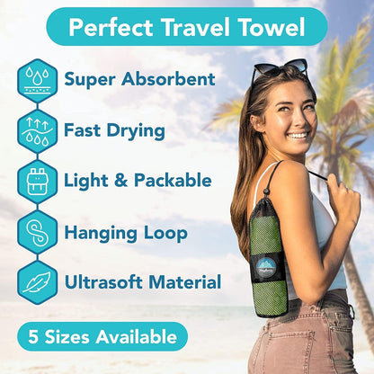 Youphoria Microfiber Travel Towel Fast Drying Lightweight - Quick Dry Towel for Camping, Beach, Backpacking, Hiking & Sport