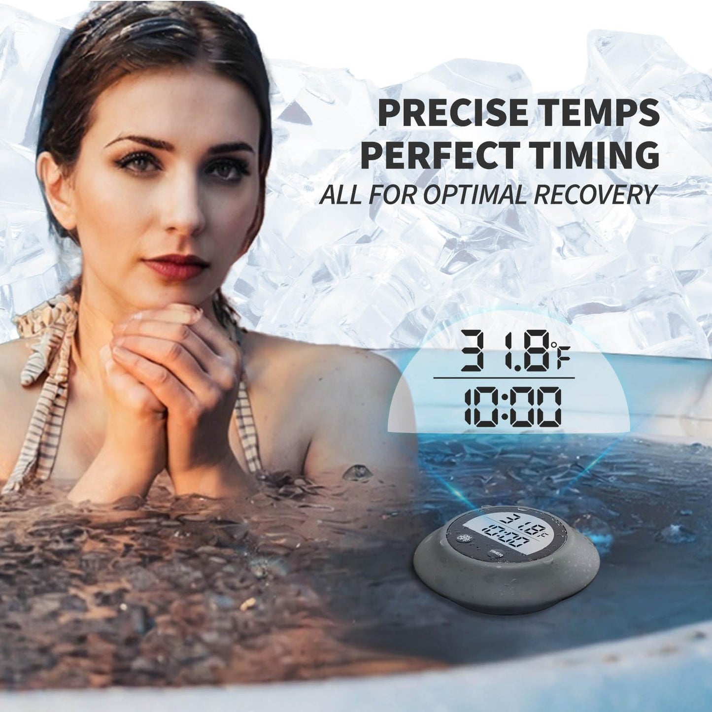 Silicone Cover Ice Bath Thermometer with Timer, Waterproof Floating Cold Plunge Thermometer, Water Thermometer for Ice Bath Tub Accurate Recovery(Black)